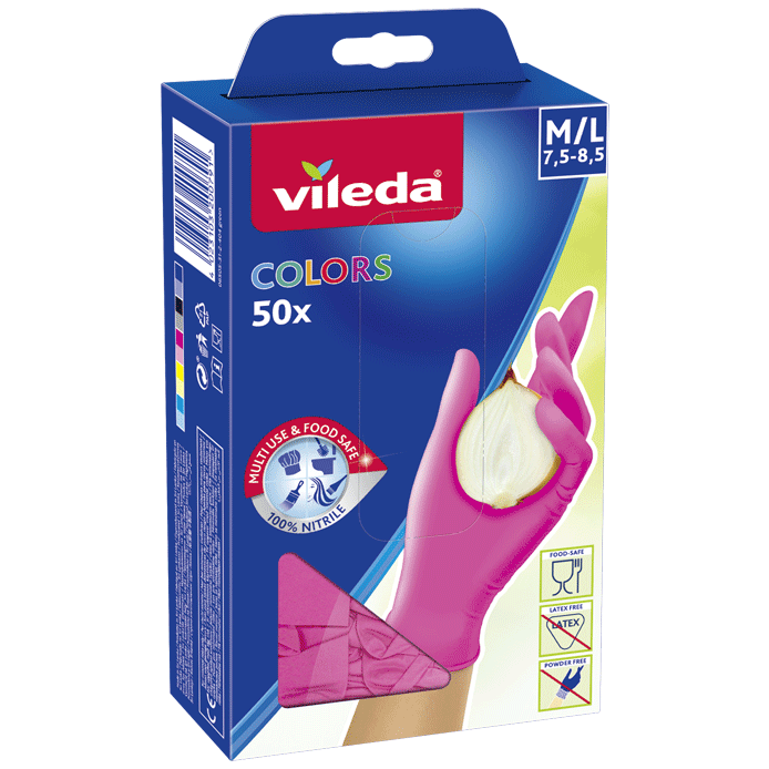 Vileda Colors 50 nitril kesztyű: színes, egyszer használatos kesztyűk